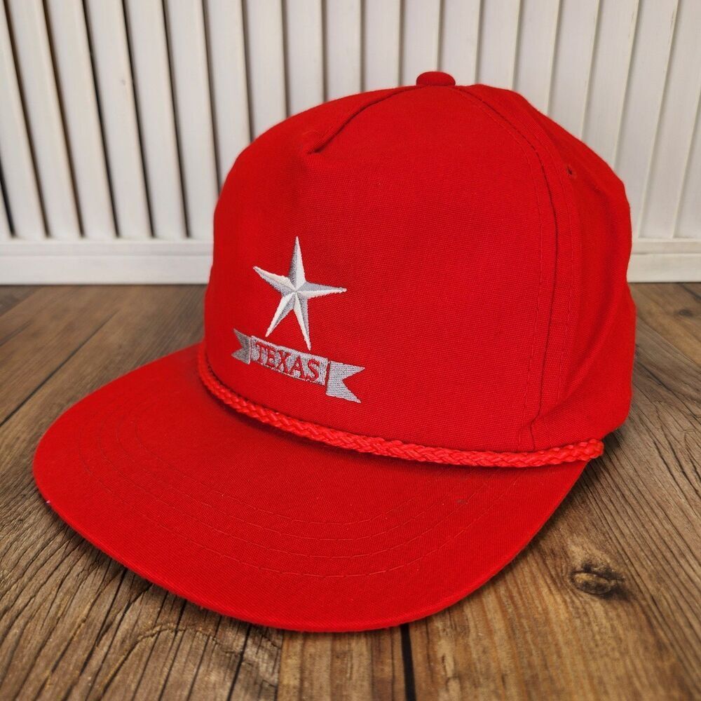VTG Texas Star Yupoong Classic Rope Hat Red Gray Strapback Lone Star Farmer Cap